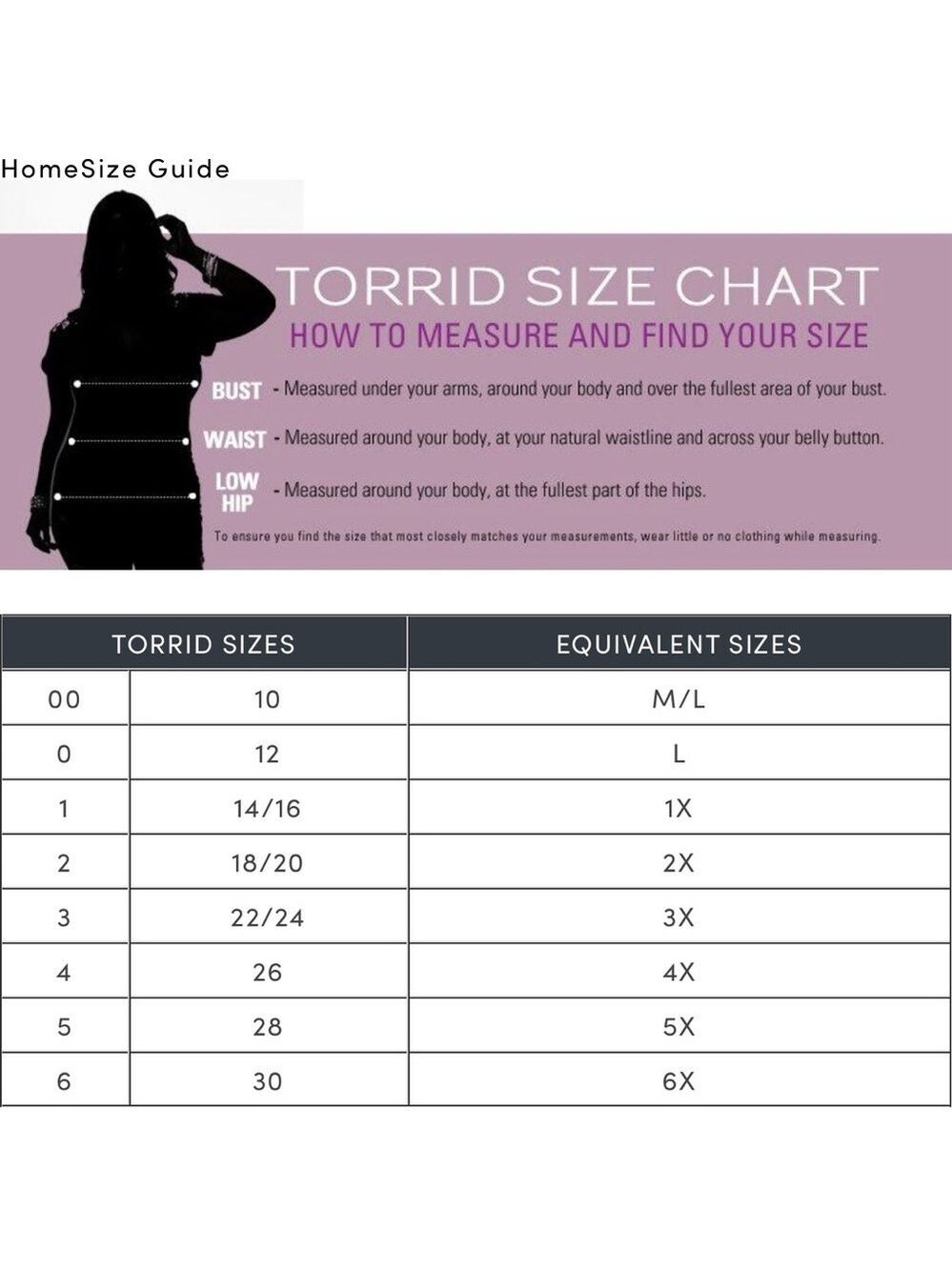 Torrid Size Chart Guide